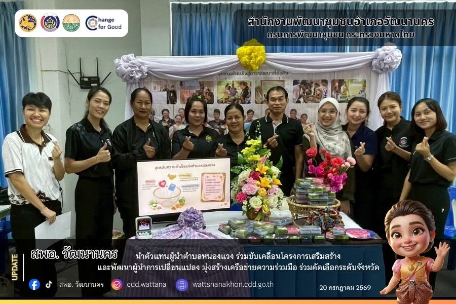 สพอ.วัฒนานคร นำตัวแทนผู้นำตำบลหนองแวง ร่วมขับเคลื่อนโครงการเสริมสร้างและพัฒนาผู้นำการเปลี่ยนแปลง มุ่งสร้างเครือข่ายความร่วมมือ ร่วมคัดเลือกระดับจังหวัดสระแก้ว 