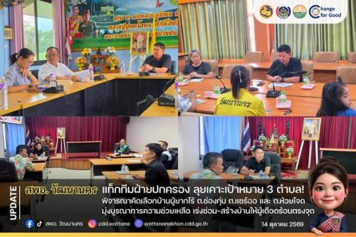 🏠 สพอ.วัฒนานคร พิจารณาคัดเลือกบ้านผู้ยากไร้ ต.ช่องกุ่ม ต.แซร์ออ และ ต.ห้วยโจด มุ่งบูรณาการความช่วยเหลือ เร่งซ่อม-สร้างบ้านให้ผู้เดือดร้อนตรงจุด ✨