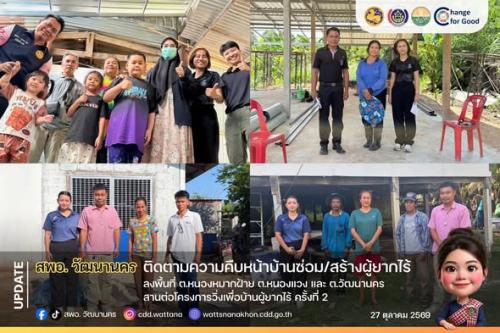 🏡 สพอ.วัฒนานคร ติดตามความคืบหน้าบ้านซ่อม/สร้างผู้ยากไร้ ลงพื้นที่ ต.หนองหมากฝ้าย ต.หนองแวง และ ต.วัฒนานคร สานต่อโครงการวิ่งเพื่อบ้านผู้ยากไร้ ครั้งที่ 2